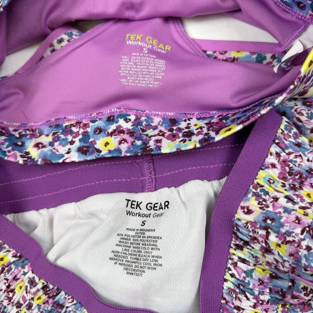 Tek Gear Purple Ditsy Floral Run Shorts (lined) And Sports Bra Set-Size Small - Picture 3 of 3